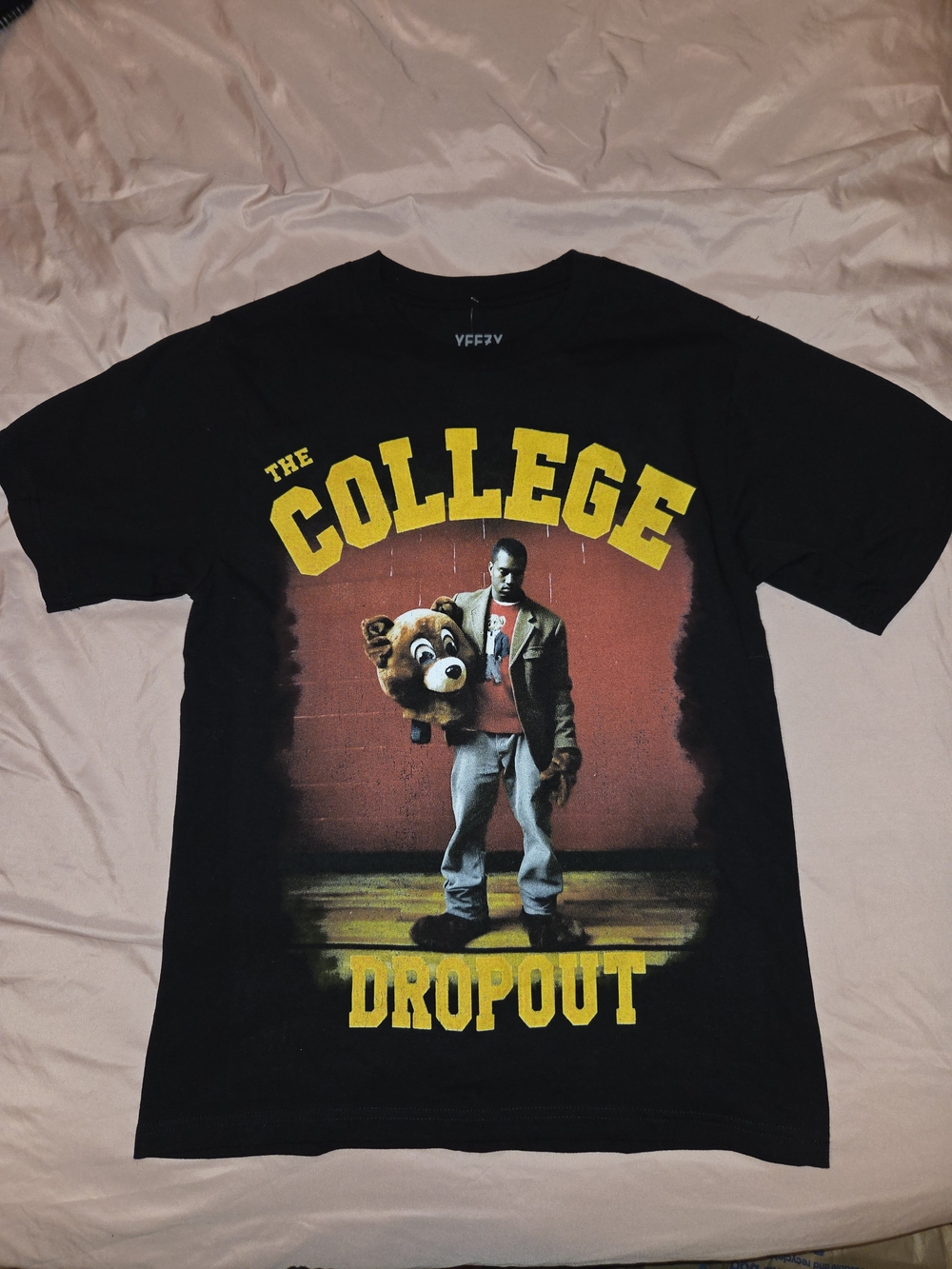 Yeezy Black 'The College Dropout' Graphic Tee with Yellow Lettering